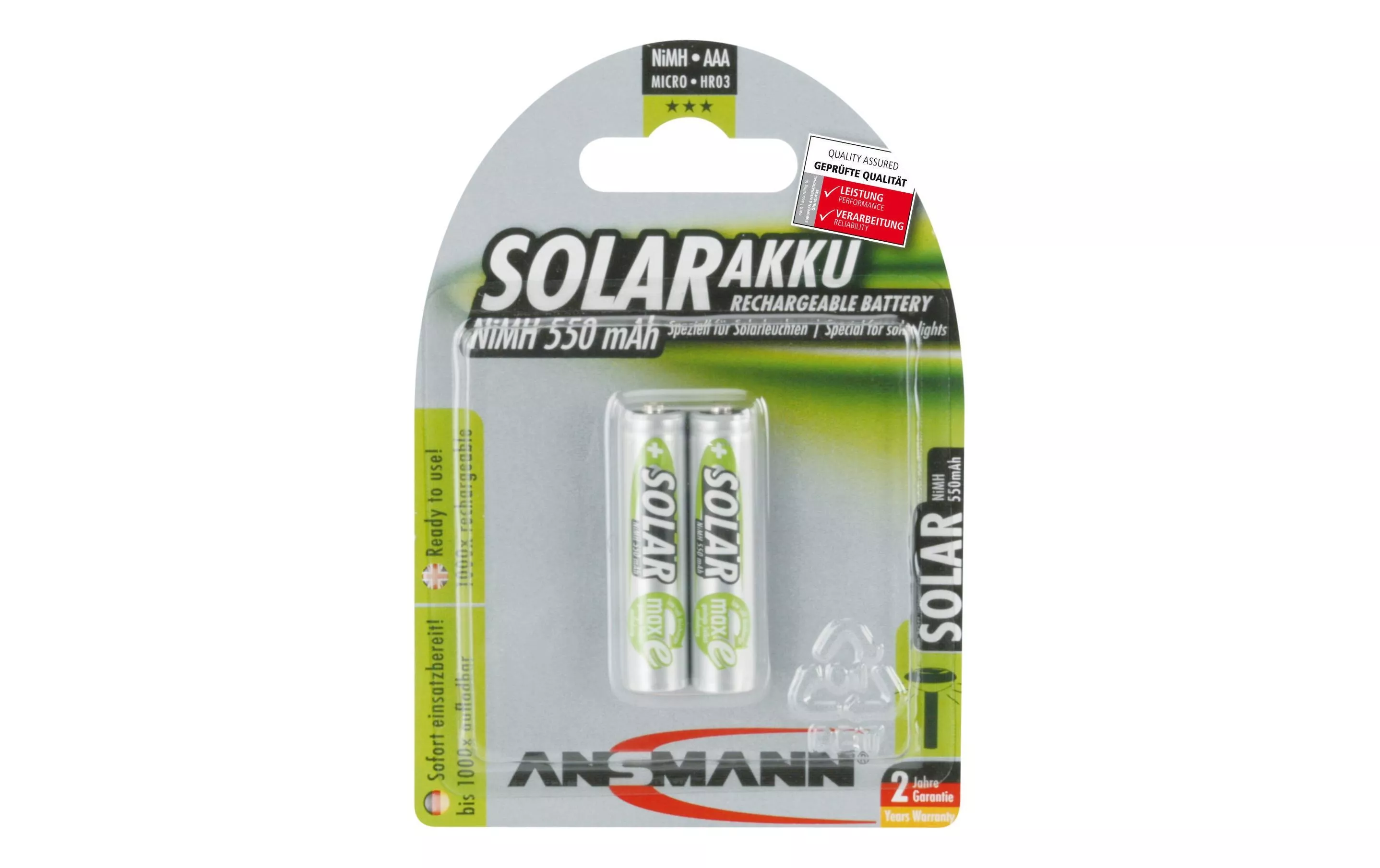 Batteria ricaricabile Ansmann 2x AAA 550 mAh per applicazioni solari