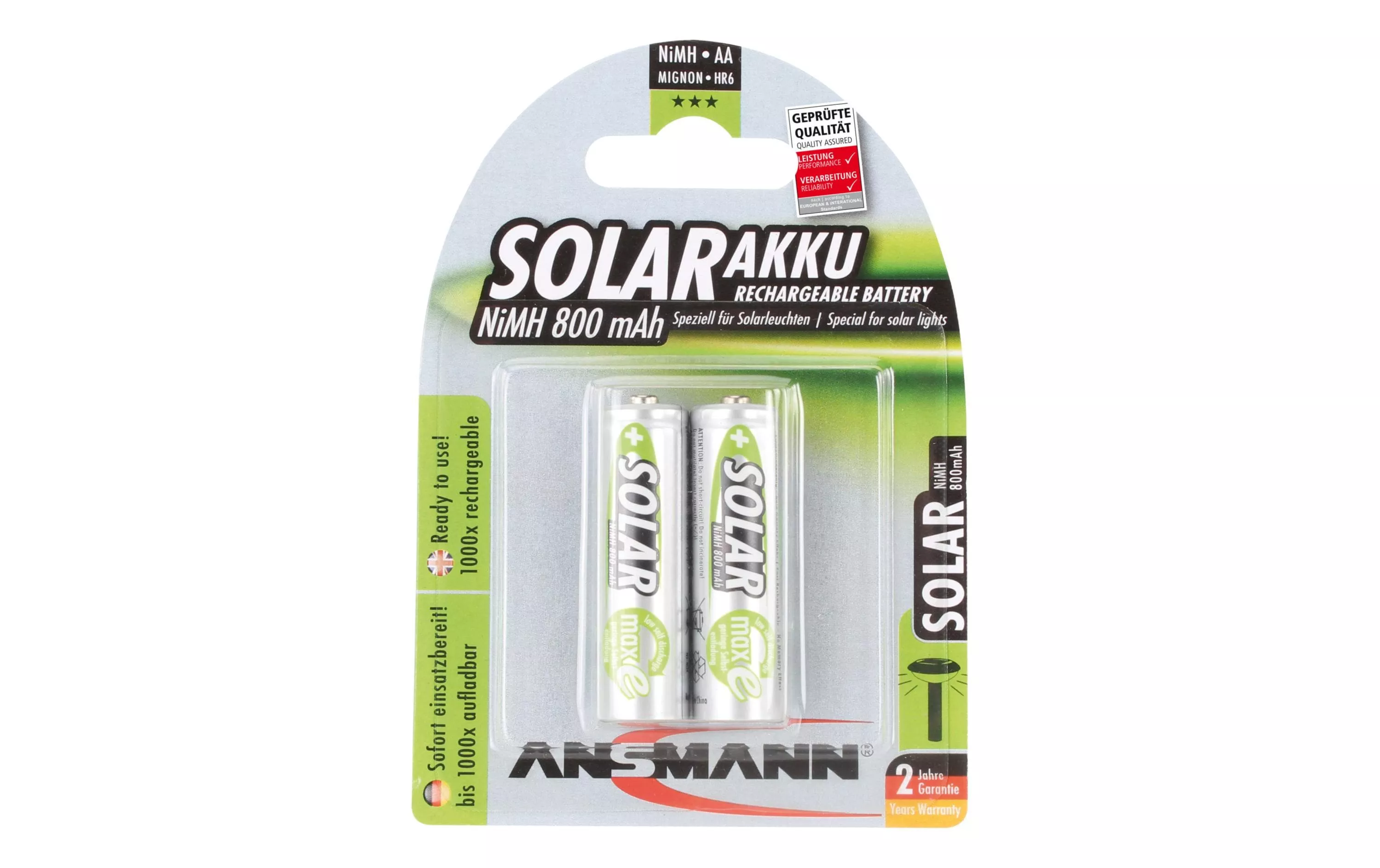 Akku 2x AA 800 mAh für Solaranwendungen