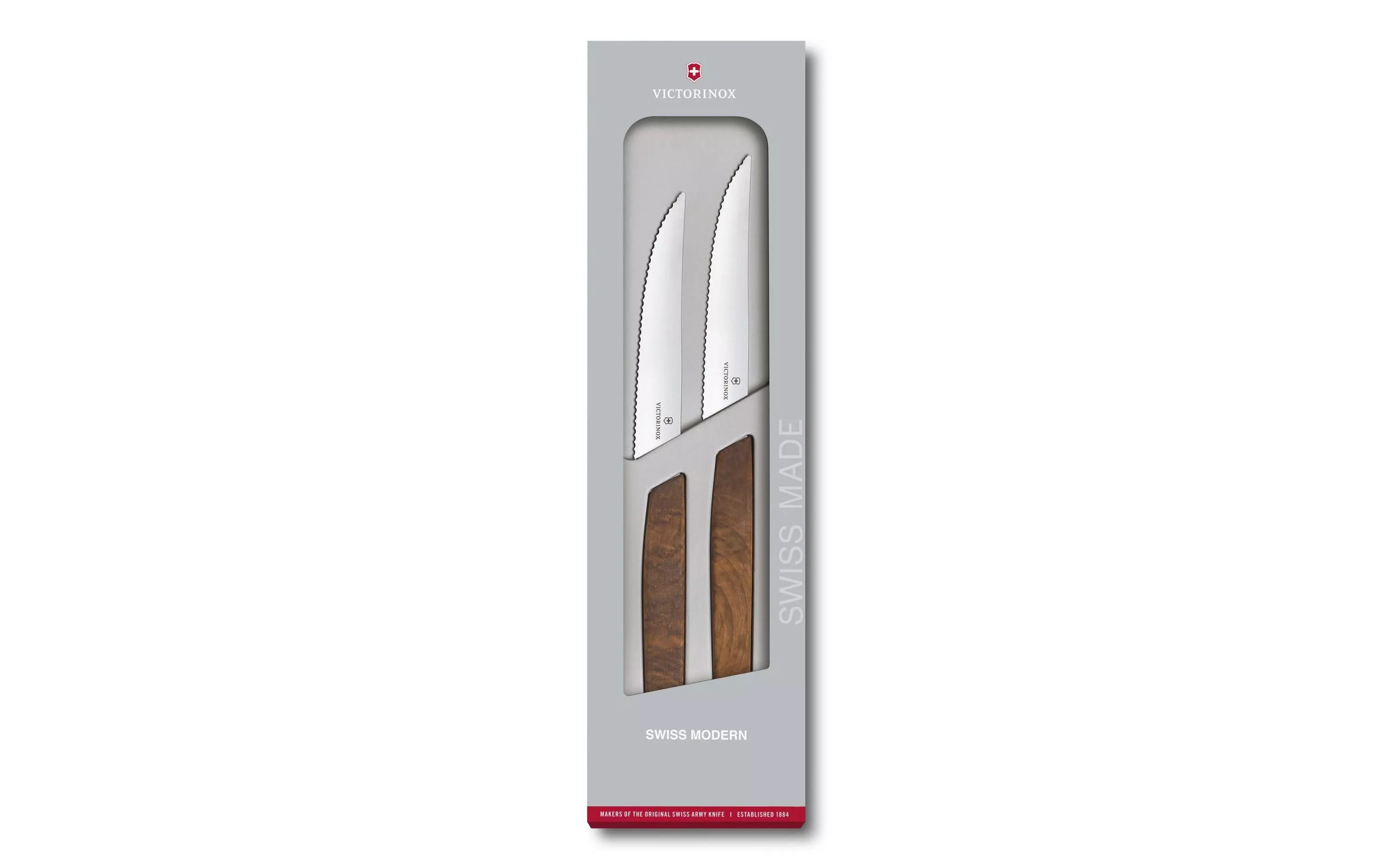 Steak coltello Set svizzero moderno 2 pezzi, legno di noce