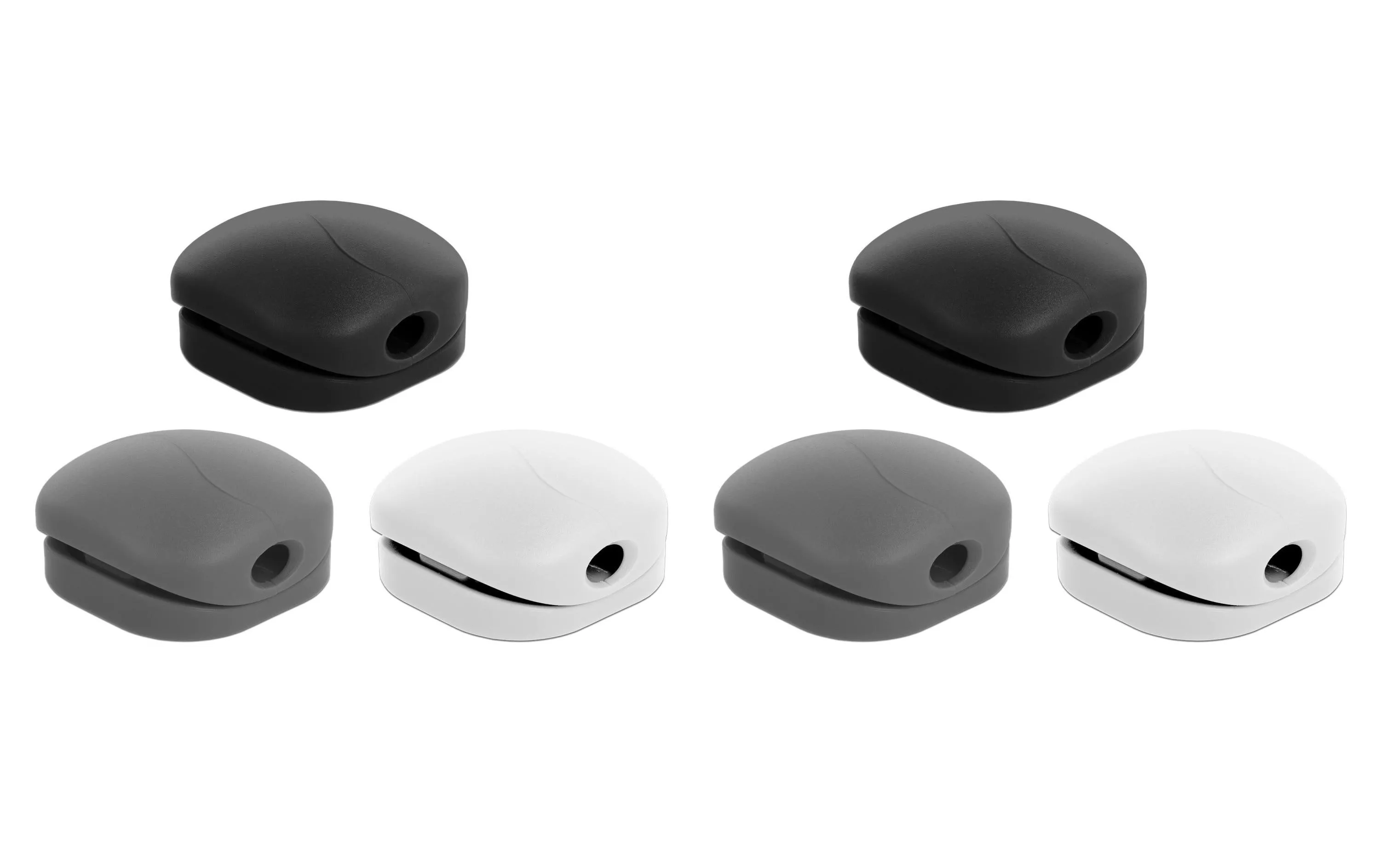 Clip pour câble 5 mm, 3x2 pièces, blanc, gris, noir