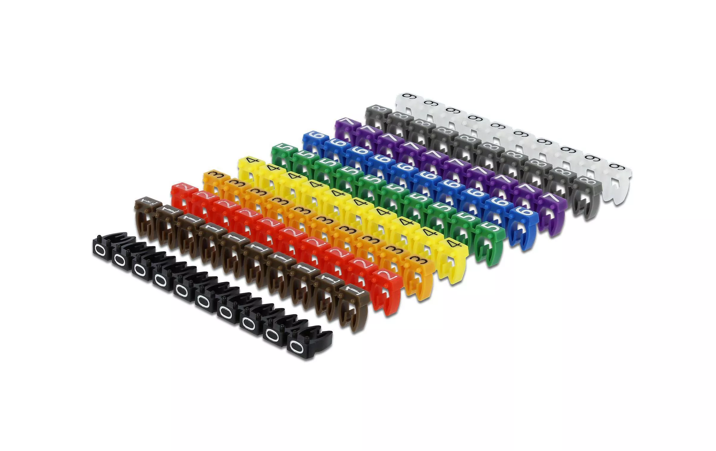 Kabelkennzeichnung Clips 0-9  farbig, 10x 10er Sets.